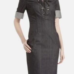 Lafayette 148 New York Elegant Black Dress with Lace-Up Detail